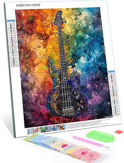 MOER SKY Black Bass Diamond Painting Kits for Adult, Musical Instruments Diamond Painting Art Kit for Adults, Full Drill Diamond Dots Painting for Beginners Home Wall Decor Gift 12x16 Inch