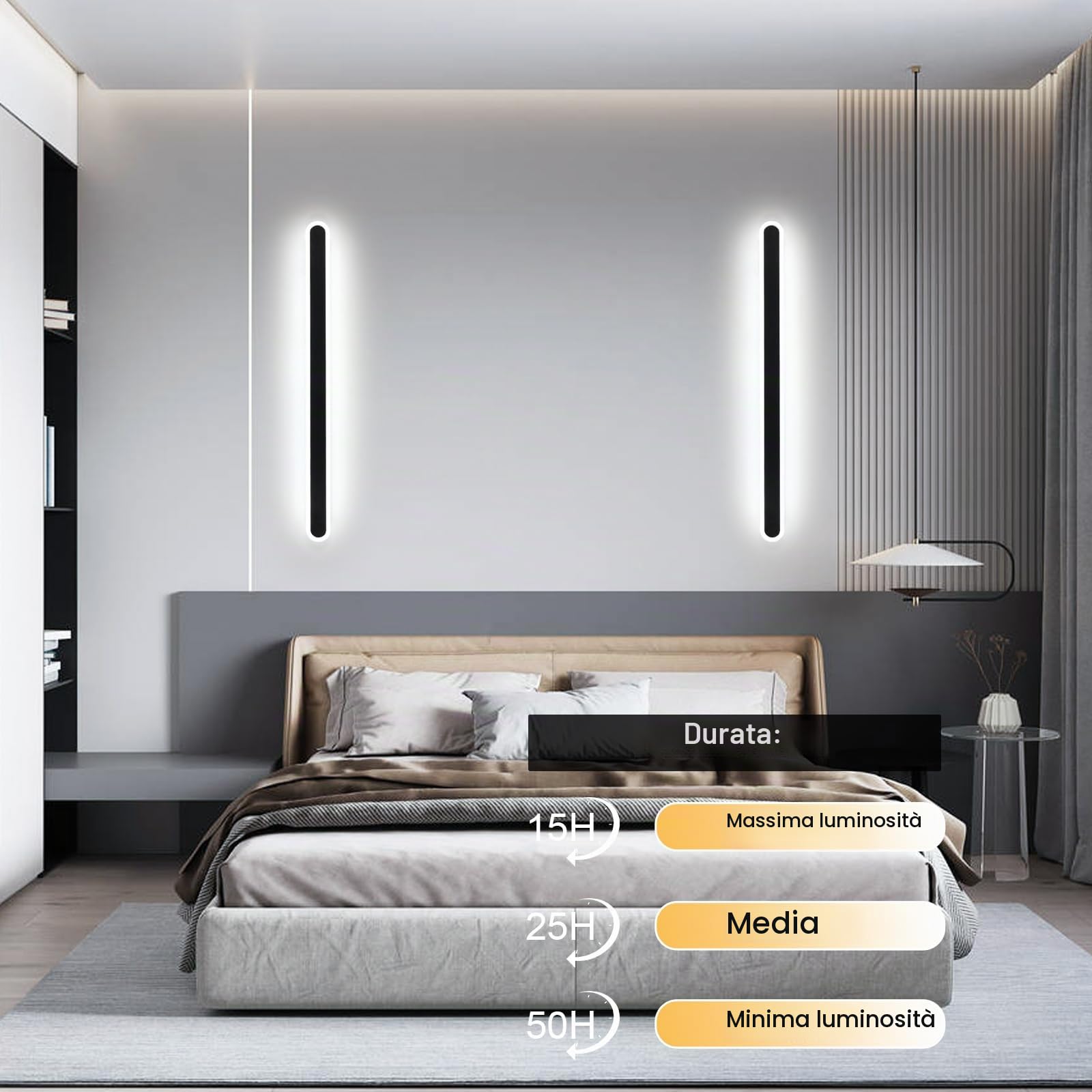 Applique da Parete Interno LED, 22W Lampada da Parete Dimmerabile con Telecomando e Funzione di Memoria, Moderno Lampada a Muro Camera da Letto Illuminazione per Soggiorno Corridoio Scale, Nero, 80CM