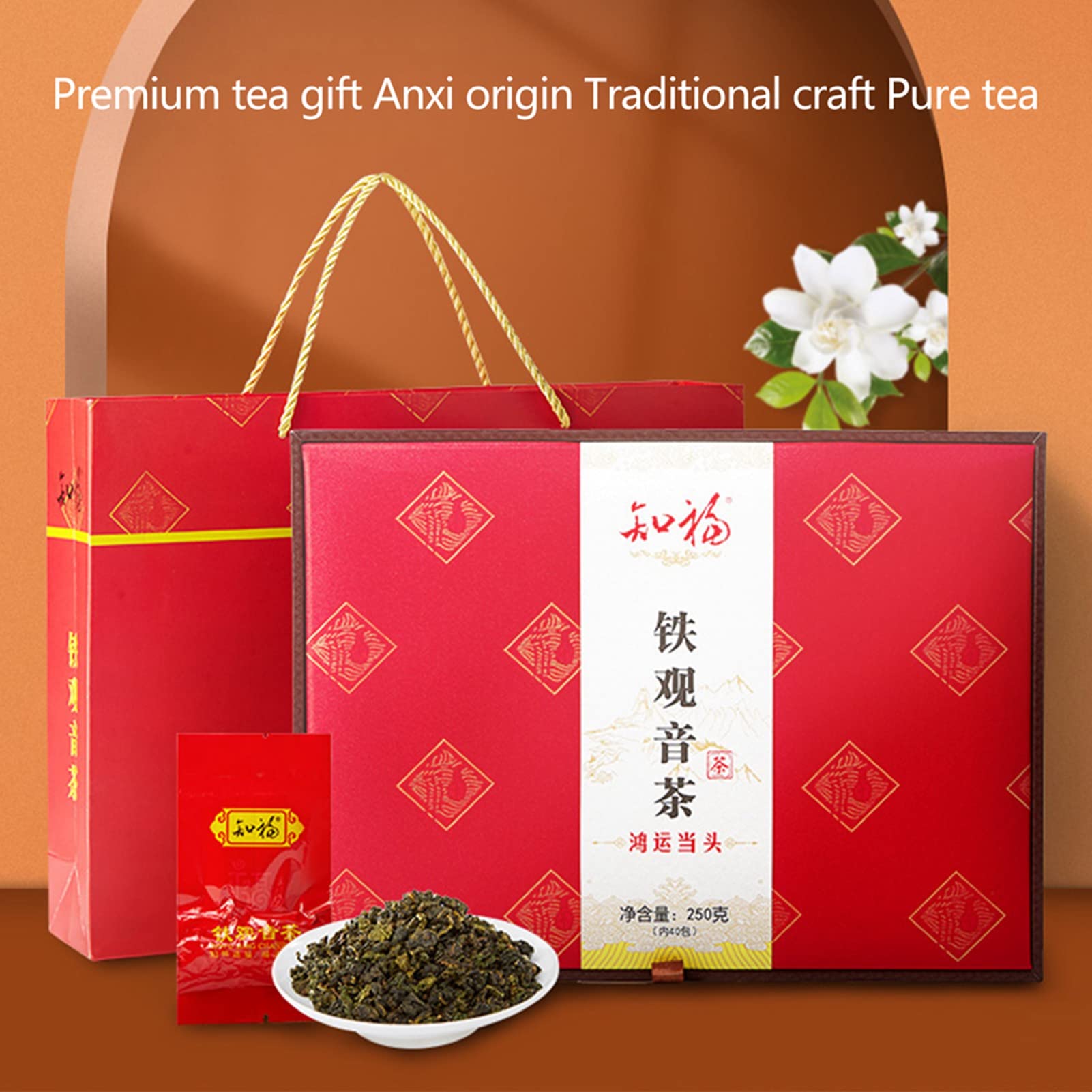 9 uncji herbaty Tieguanyin Oolong z pudełkiem prezentowym, 40 torebek na herbatę, chińska herbata Fujian Anxi Tieguanyin Gongfu, lekki smak, zielona świeża z aromatami, dla młodych mężczyzn