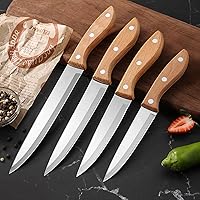 Vista 5 de Cuchillo de pelar frutas y verduras de corte de carne cuchillo de cocina de acero inoxidable hoja ultra afilada mango ergonómico de madera