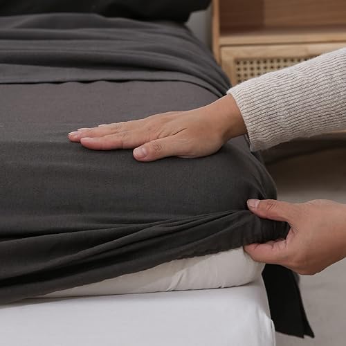 Miniatura 8 de Simple&Opulence Juego de sábanas de lino belga, color sólido, 3 piezas (1 sábana encimera, 1 sábana bajera y 1 funda de almohada), mezcla de lino