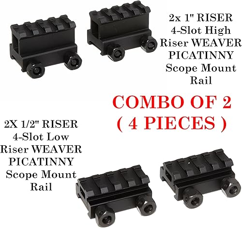 Miniatura 2 de 360 Tactical 1 pulgada de alto perfil corto Riser Mount Matte Black Picatinny 8 Ranura para visores y óptica