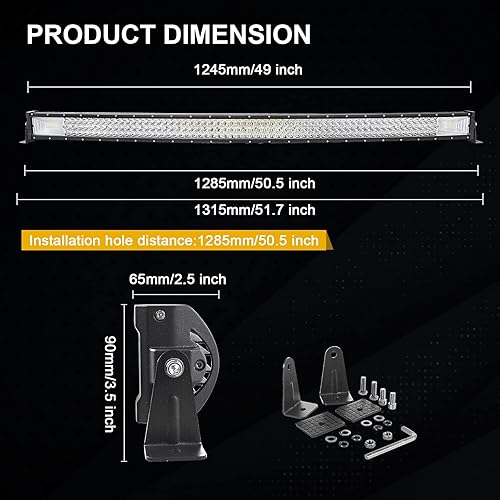 Miniatura 2 de SKYWORLD Barra de luz LED curvada de 50 pulgadas y 648 W, haz combinado de luces todoterreno de triple fila, 2 unidades de 4 pulgadas y 36 W, luces