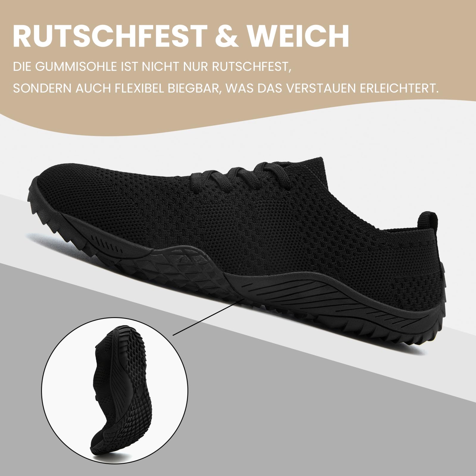Barfussschuhe Damen Weich Turnschuhe Hallenschuhe Atmungsaktiv Laufschuhe Trainlaufschuhe Bequem Sportschuhe Barfußschuhe Fitnessstudio rutschfest
