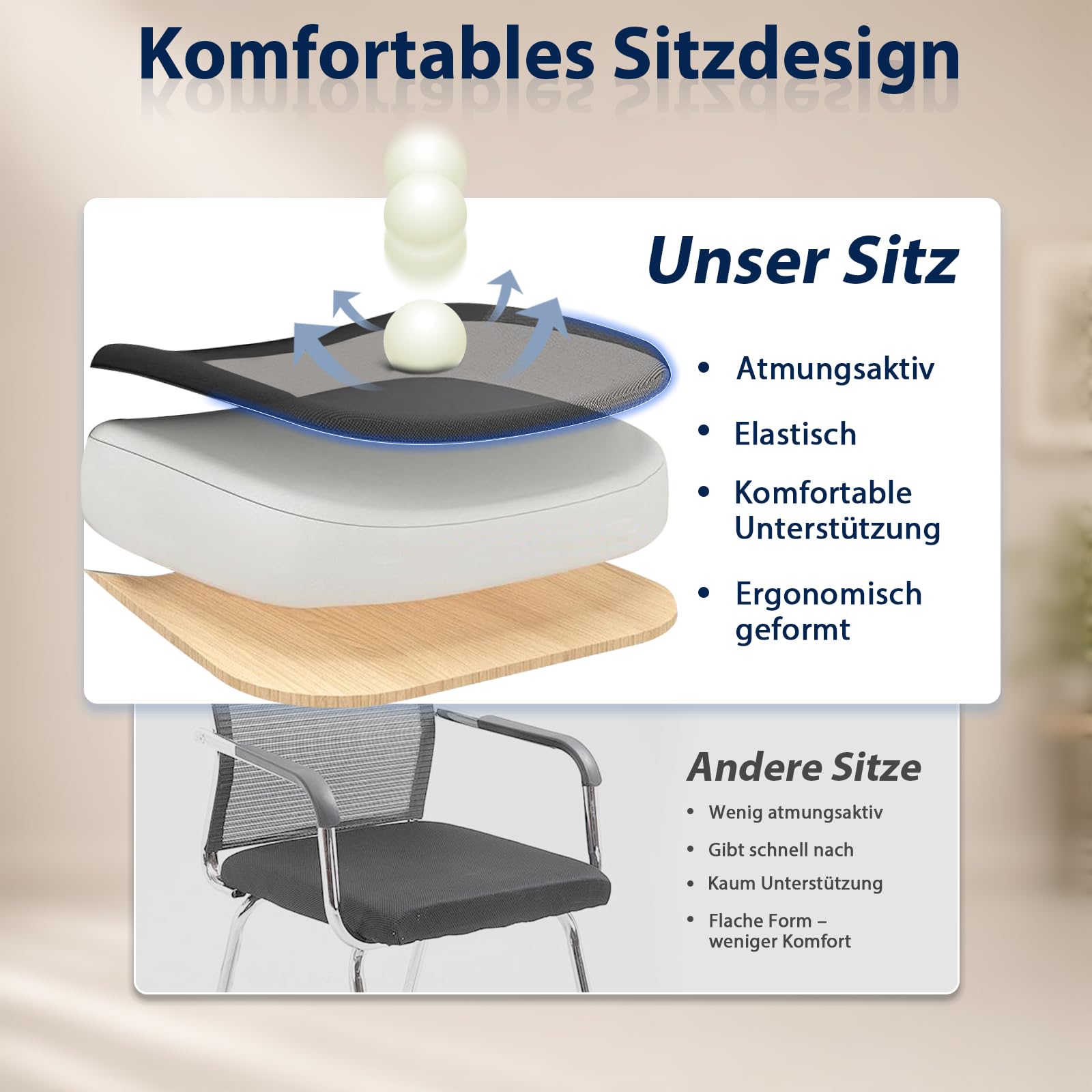 Ergonomischer Bürostuhl, Drehstuhl ohne Kopfstütze, 4D-Lendenstütze, Kappbare Armlehnen, Wippfunktion bis 125°, 90° arretierbar, höhenverstellbarer Schreibtischstuhl, 130 kg, Schwarz