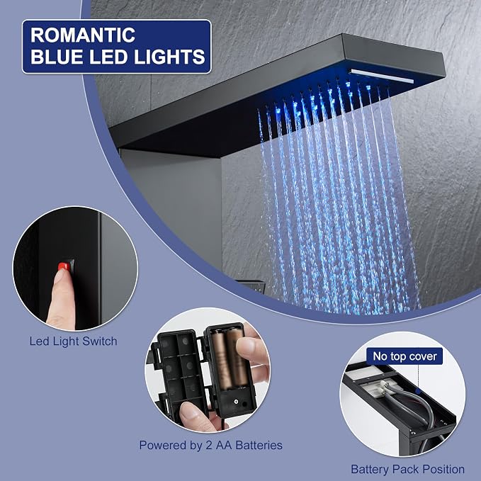 Panel de ducha LED 5 en 1 Matte Negro acero inoxidable miniatura 8