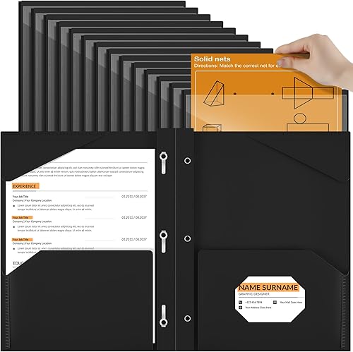 Carpetas de plástico resistentes con bolsillo frontal transparente, carpetas de 2 bolsillos con 3 puntas, carpetas de bolsillo con tacos y ranura