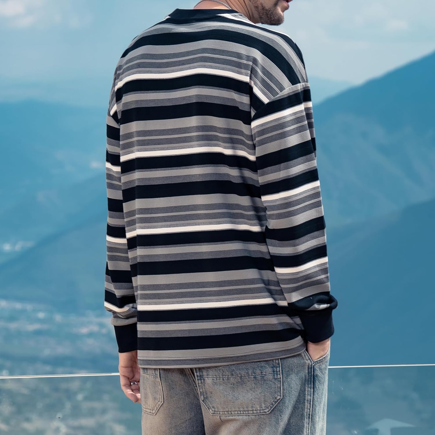 Striped Long Sleeved T-Shirt for Men Spring Casual T-Shirt for Men Retro Autumn Pullover Stripe tee Shirt - Image 2