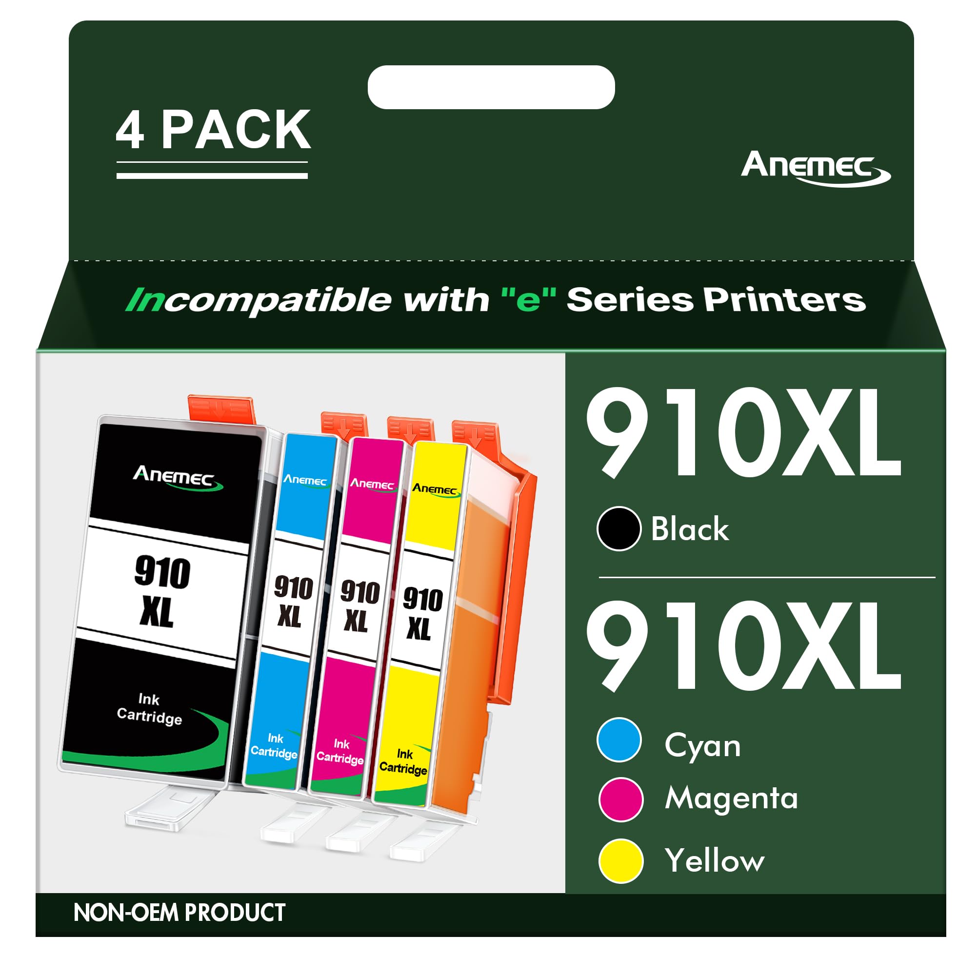 910XL Ink Cartridges Combo Pack Replacement for HP Ink 910 XL Compatible with OfficeJet Pro 8020 8025 8028 8035 8030 8010 8015 8018 8022 Printer, 4 Pack