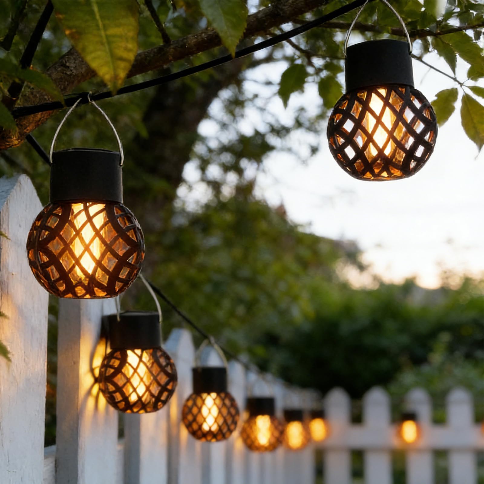 8 Pezzi Lampada Solare a Sospensione per Esterno, Lampade Solari per Esterno a Sospensione, Luce Solare a Fiamma, Luci Solari per Giardino Impermeabili Ip65 per Esterno, Decorazione da Giardino