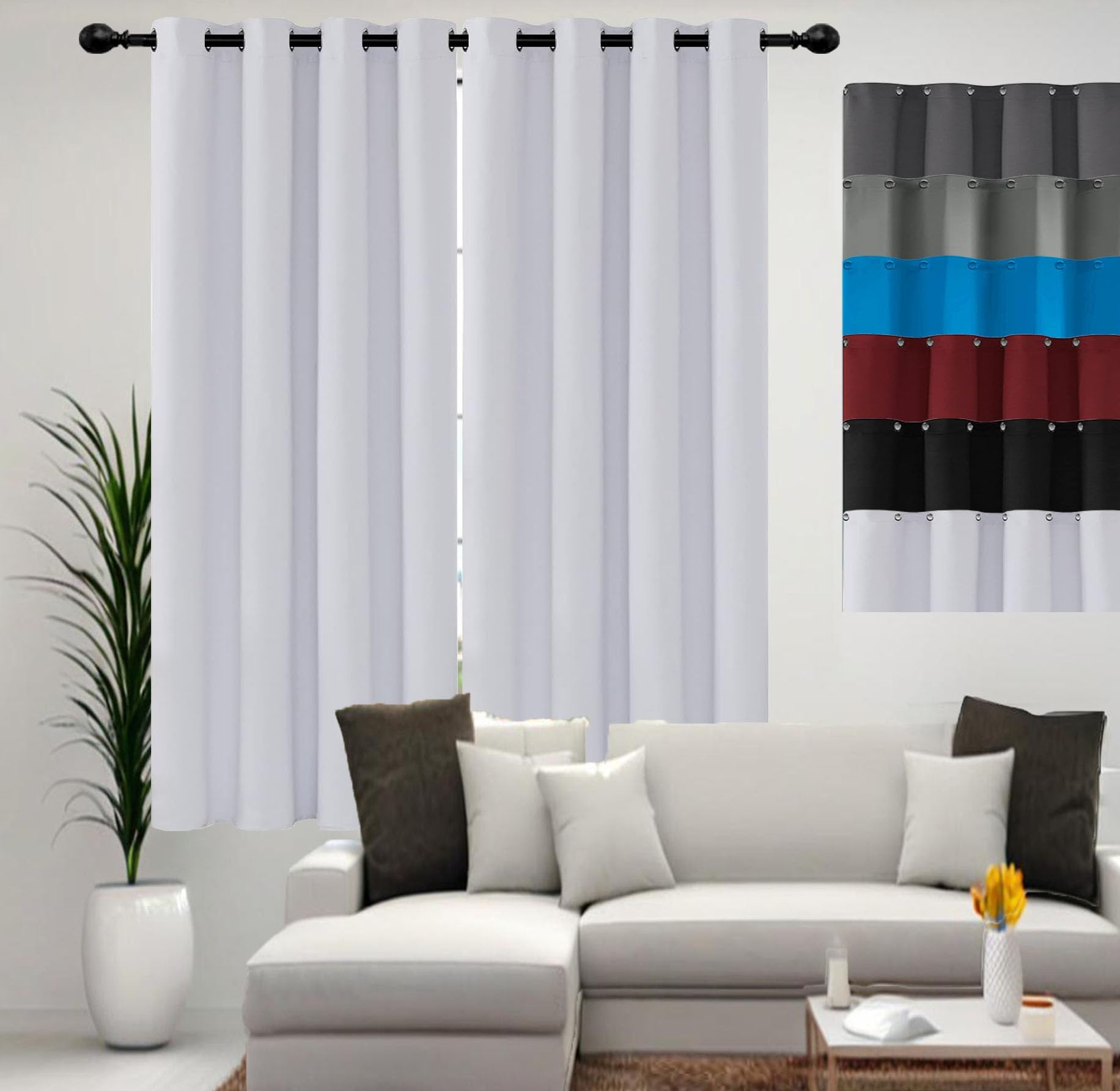 Tenda Oscurante da Interno 240 x 130 cm Efficienza Energetica Tenda Oscurante Perfetto per Il Sonno per Interni Finestre con Anelli 1 Pezzi, Bianco