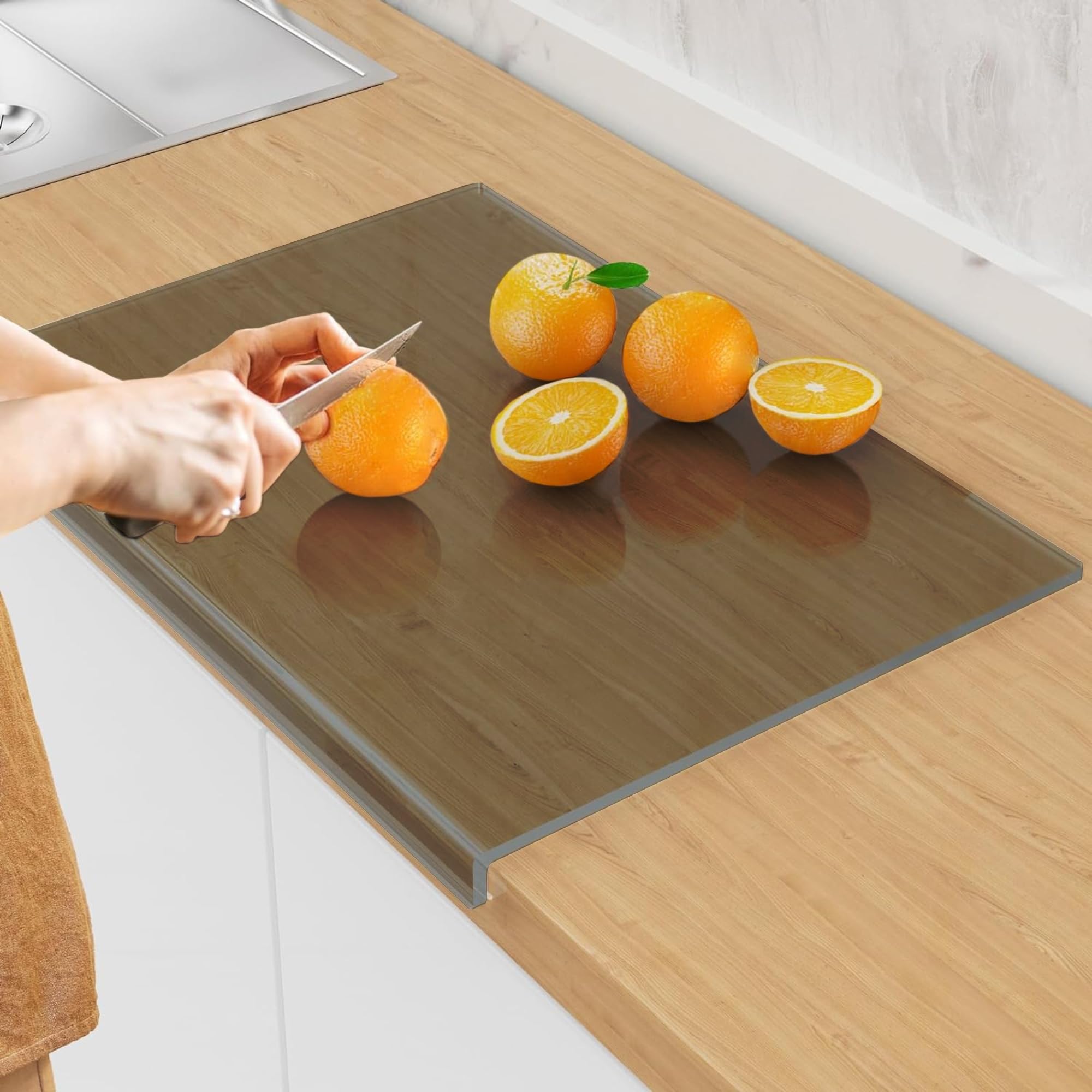 JanYoo Acrylic Chopping Board, Cutting Boards for Kitchen, Thick Chopping Block Vegetable Bread Meats Fruits Board with Counter Lip, Anti-Slip Chopping Tray, 50x40cm,Grey