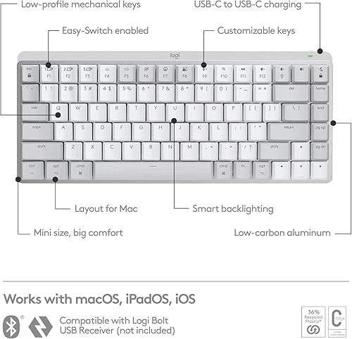 Miniatura 5 de Logitech Mini teclado mecánico MX + mouse inalámbrico MX Master 3S para Mac, teclas retroiluminadas de perfil bajo, interruptores táctiles más
