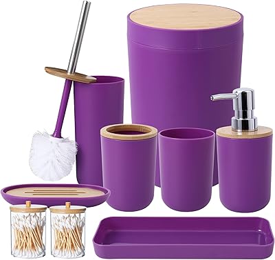 Amazon.com: Purple Bathroom Accessories Set, 9 Piece Purple Bathroom ...