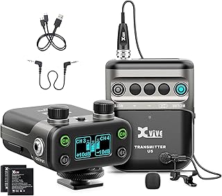Xvive U5 Wireless Lavalier Microphone System 2.4Ghz Dual Channel with LV1 Lavalier Mic for DSLR Camera, Digital Camera, Recorder, Smart Phone for Recording YouTube TikTok Vlogging
