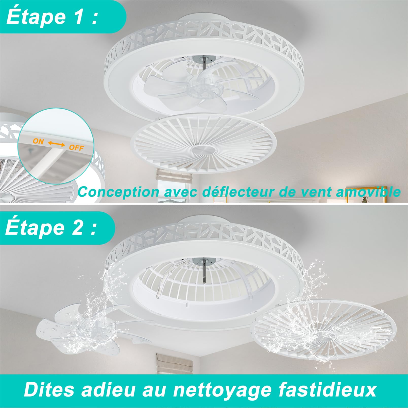 Ventilateur Plafond Moderne 48cm, Plafonnier Ventilateur avec Lumière LED Dimmable 3 Couleur 40W, 6 Vitesses Réversible Ventilateur de Plafond avec Télécommande Intelligent Timer, Chambre Salon