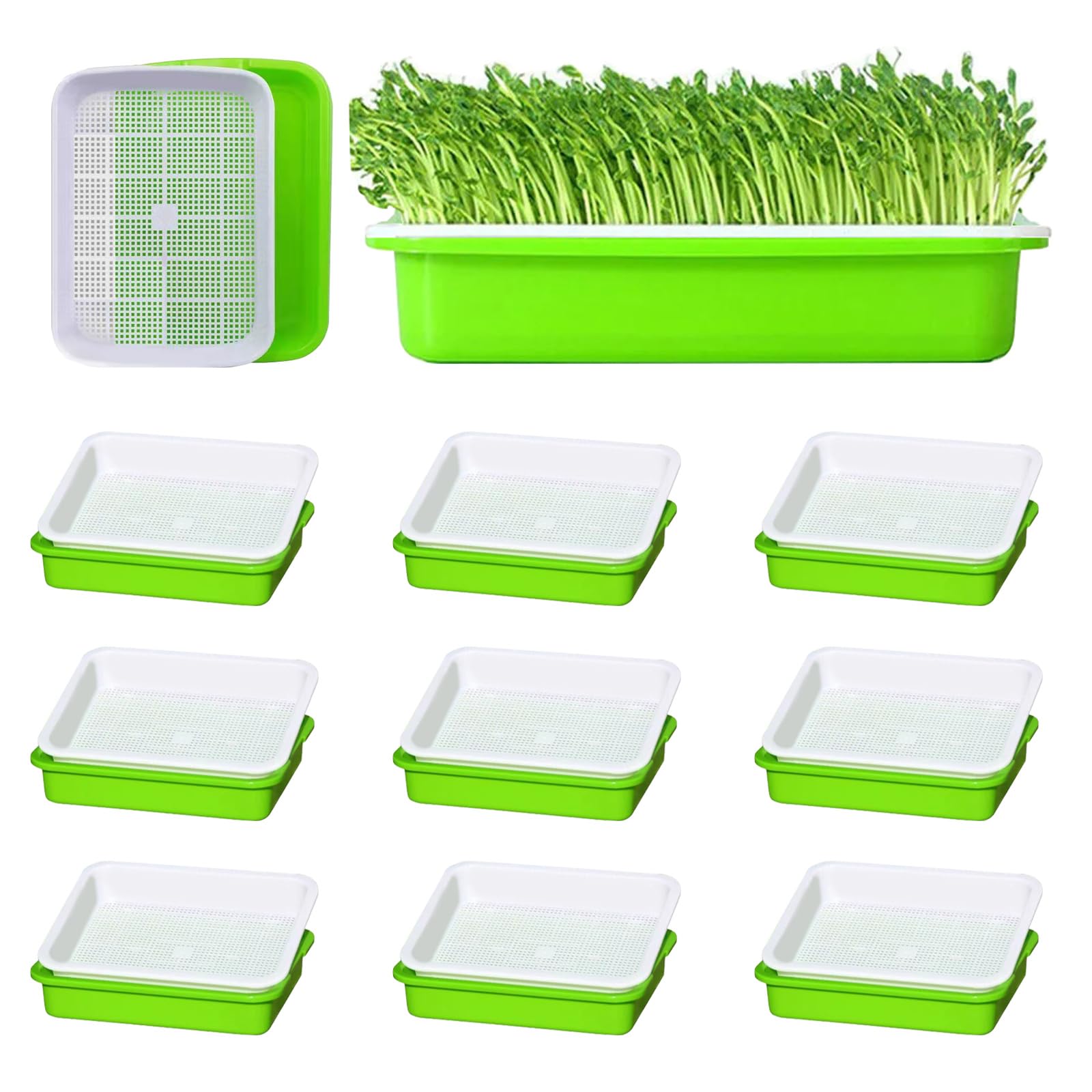 Voittozege 10 Pack Seed Sprouter Tray, Sprouter Microgreens Growing Kit BPA Free Nursery Tray Big Capacity Sprouts Growing Kit for Indoors or Outdoors Sprouting Seeds, Cat Grass, Beans, Wheatgrass