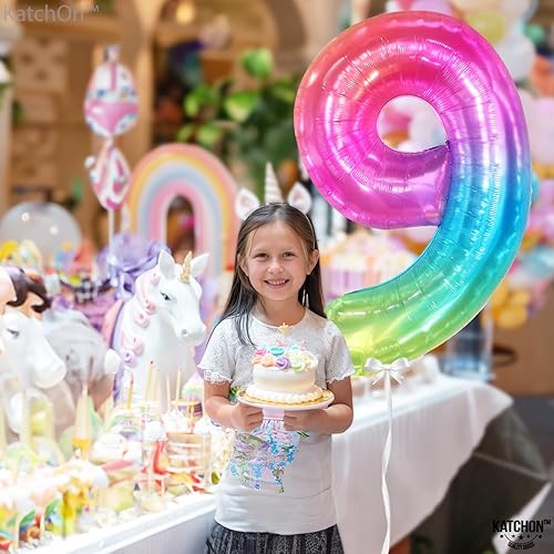 Miniatura 7 de KatchOn, Globo arcoíris del número 9 de 40 pulgadas, globo de aluminio de cumpleaños 9 para decoraciones de cumpleaños de 9 años, globos de números