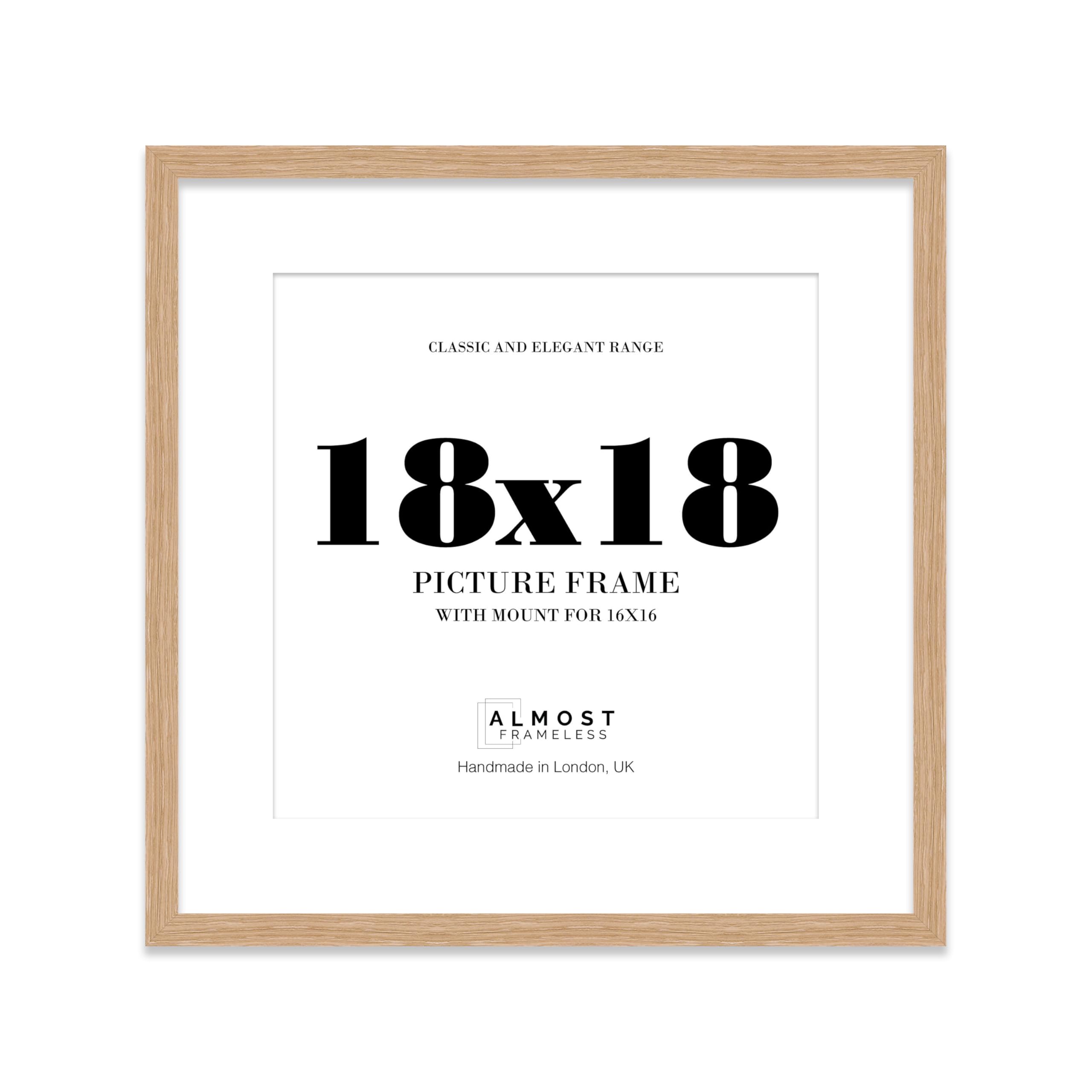 18x18 Oak Picture Frame with Mount for 16x16 Photos, Prints - Modern Square Wall Frame, 1 Pack