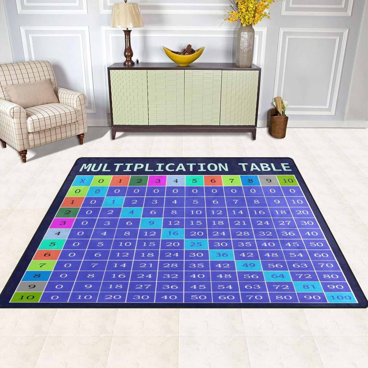 ALAZA Multiplication Table Math Area Rug Rugs for Living Room Bedroom 4'10" x 6'8"