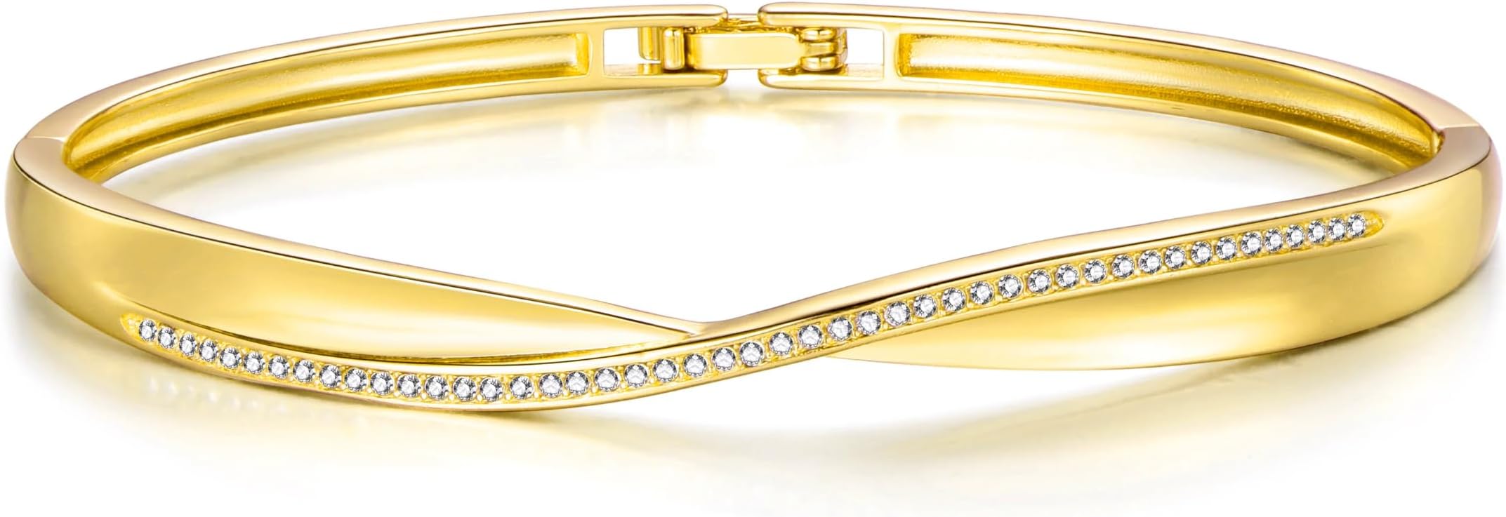 18k Gold Plated Arc Bangle Created with Zircondia® Crystals (7 Inch)