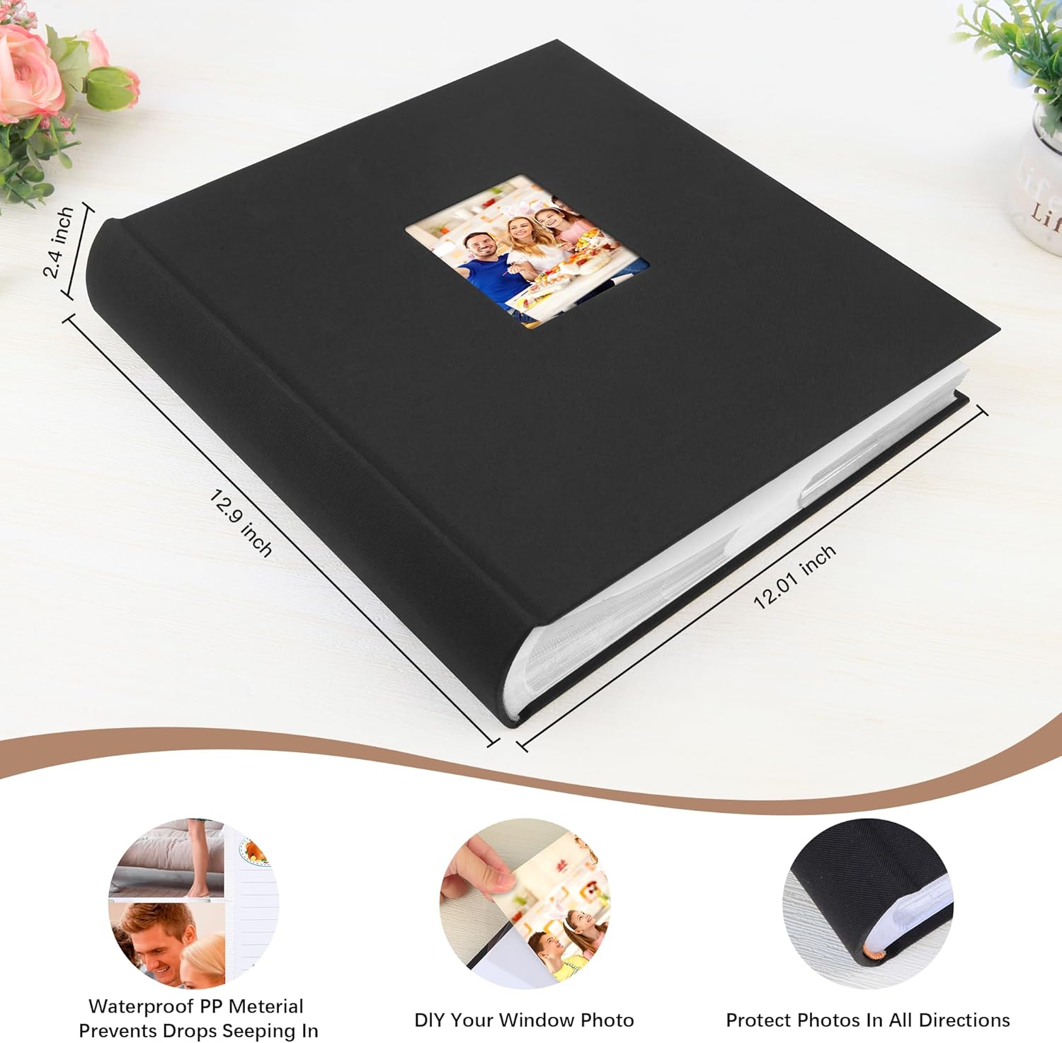 Photo Album 4x6 600 Photos with Writing Space Linen Cover with Front Window Picture Album, 600 Photos 4x6 Photo Album Book for Wedding Kids Travel Family Baby Pictures (Black) - Image 3