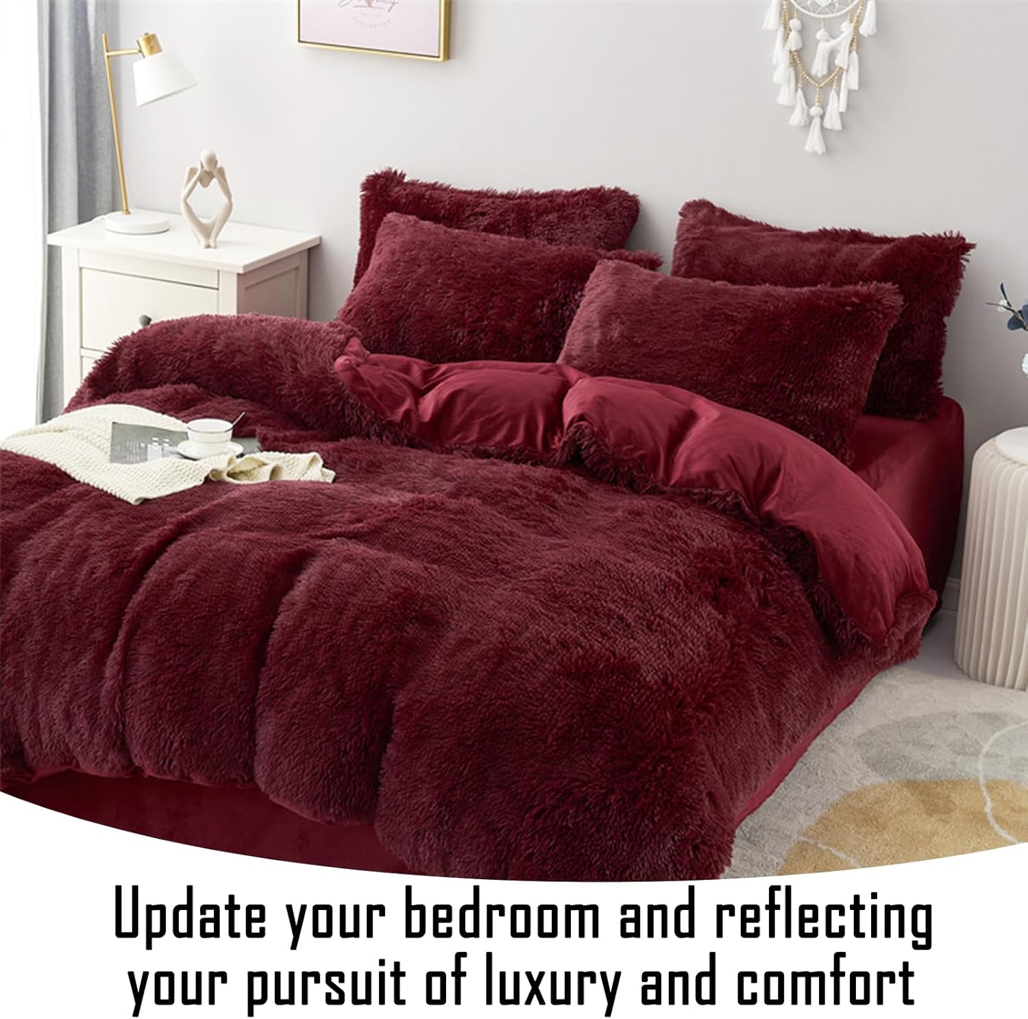 MorroMorn Flower Pillow Shaped Throw Pillows, 20" Floor Pillow Butt Cushion - Fluffy Shaggy Daisy Floral Decorative Pillows for Bed Couch Sofa Chair Cute Plush Faux Fur Room Decor (Dark Red)
