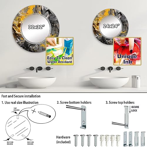 Miniatura 4 de DesignQ Espejo de tocador en V amarillo mostaza y gris vivo, espejos de baño, espejos de pared para sala de estar, dormitorio, espejo redondo,