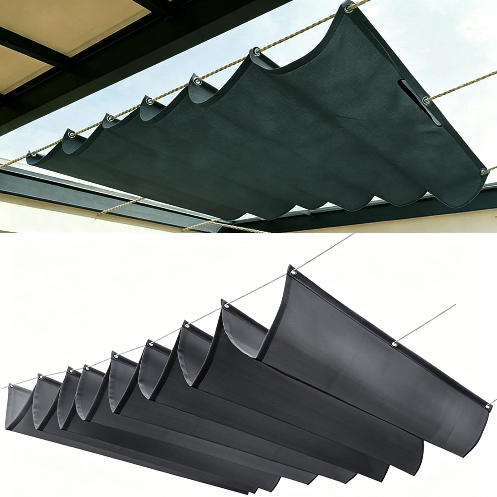 Einziehbare Welle Sonnensegel 300 x 600 cm mit Wasserdichtem & Uv-Beständigem Segeltuch, Reißfeste Schattenabdeckung Aufrollbar Segeltuch Markise für Outdoor Balkon, Dunkelgrau