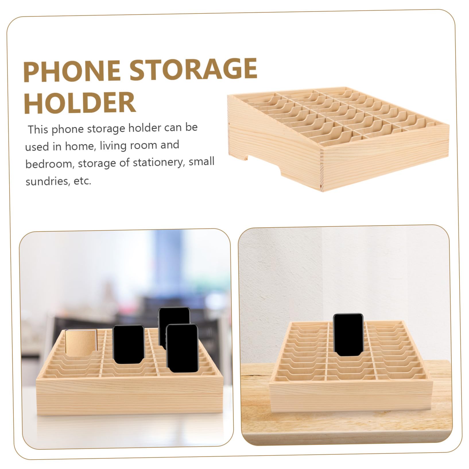 SOLUSTRE Caja Almacenamiento Teléfono Móvil de Madera con Múltiples Compartimentos Organizador de Escritorio Versátil para Oficina y Hogar Diseño Pulido y Resistente para Llaves y Objetos
