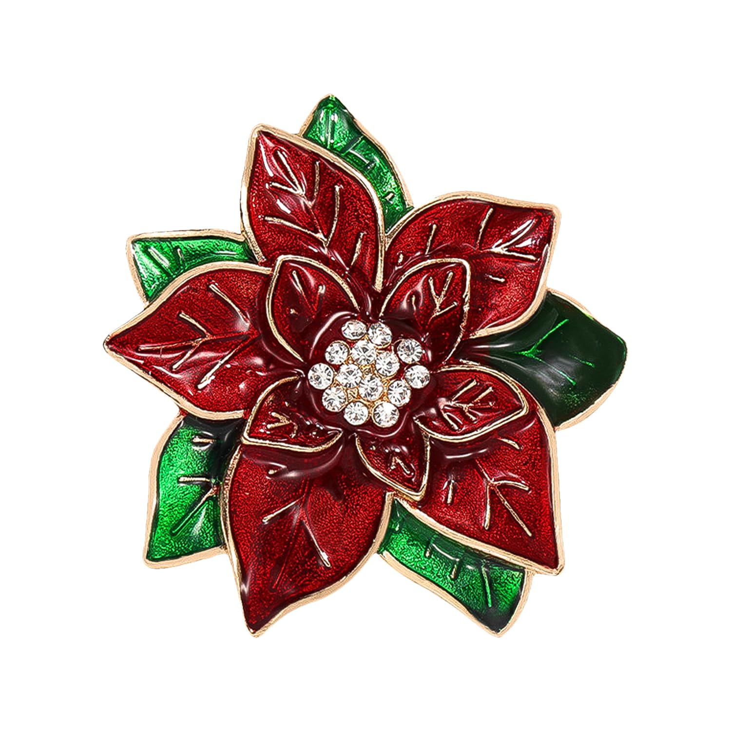 LezevnRed Christmas Poinsettia Brooch Pin Rhinestone Poinsettia Beauty Flower Brooch Christmas Brooch Lapel Pins Jewelry for Women Girls