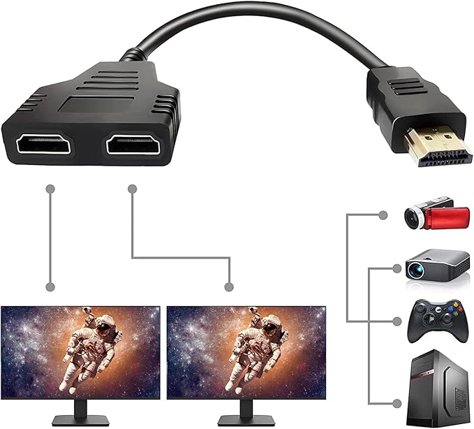 HDMI Cable Splitter, 1 to 2 Way Splitter Cable Adapter Converter, 1080P