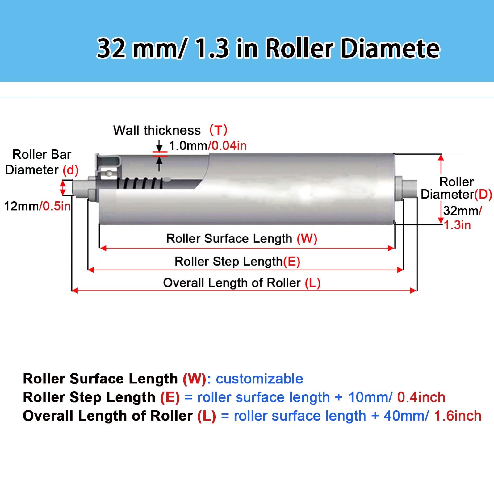 Rouleau de convoyeur en acier galvanisé de 32 mm de diamètre – Rouleau de rechange commercial pour transporteur robuste de 100 à 1000 mm de long pour un usage industriel et fiable.