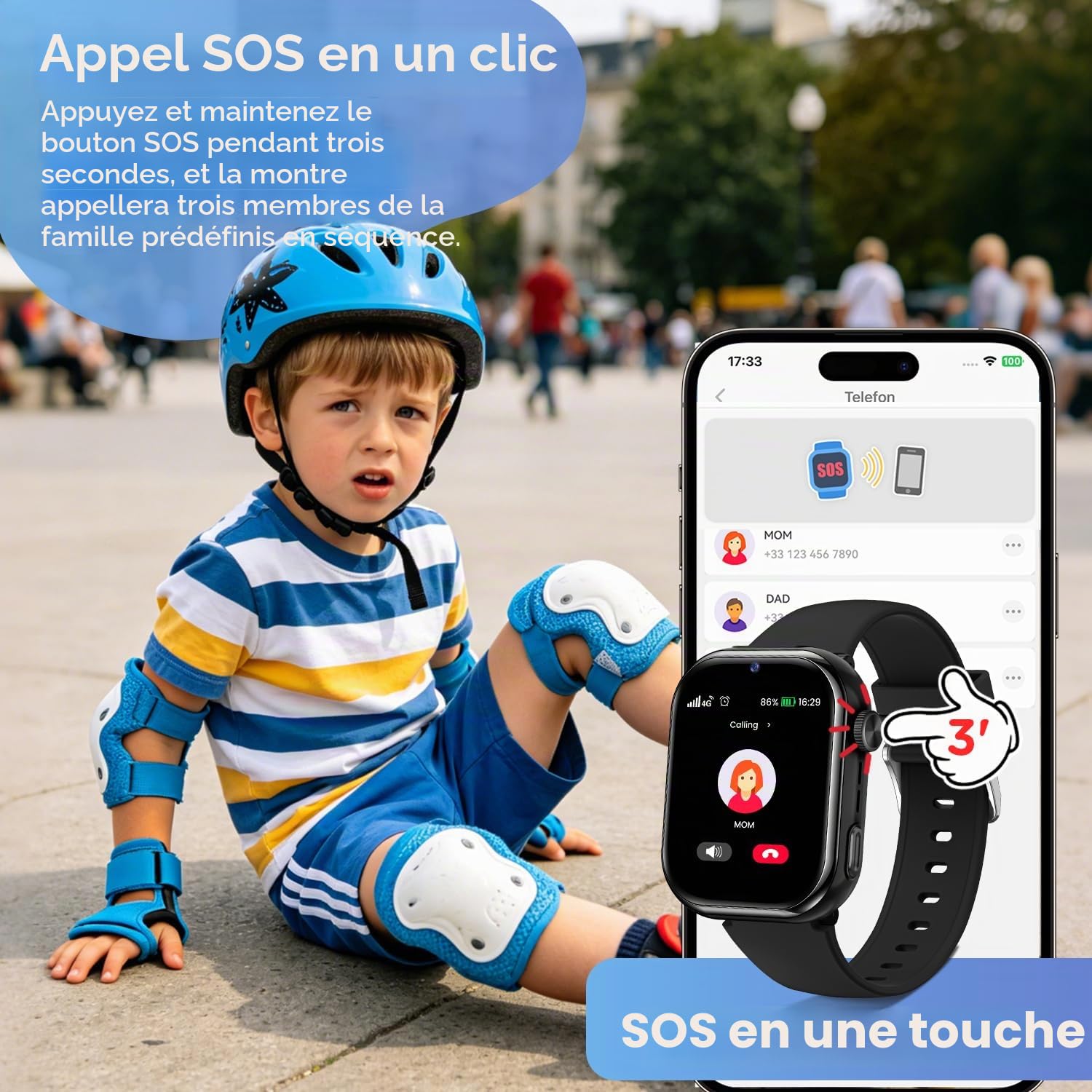 4G Montre Connectée Enfant, Montre Telephone Enfant avec GPS, Appel Vidéo, Chat Vocal, SOS, Mode Classe, Double Caméra, Lampe Torche, IP68, Podomètre, Réveil, Cadeau pour Filles Garçons, Noir