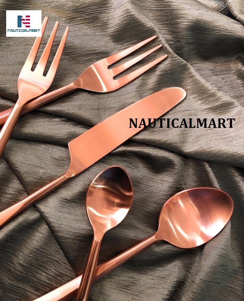 Basics 5-Piece Stainless Steel Crown Flatware Set, Service for 1, Silverware Flatware Cutlery Set, Utensils for Daily Use and Party Include Knife/Fork/Spoon, Safe in Dishwasher (Copper Plated)