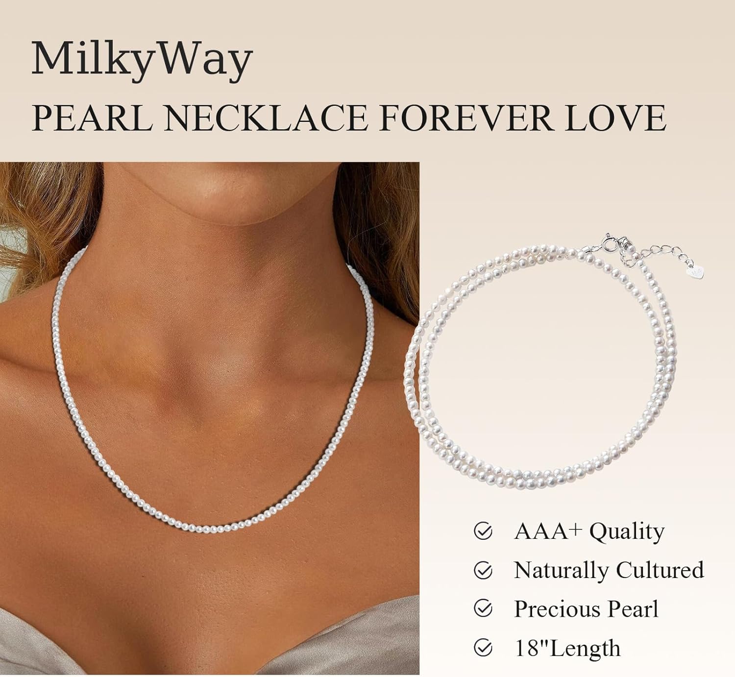 MilkyWay Freshwater Cultured Pearl Necklace for Women,Handmade Natural Round Pearl Necklace Choker for Women Bridesmaid Bridal Wedding Jewelry Gifts With Gift Box - Image 2