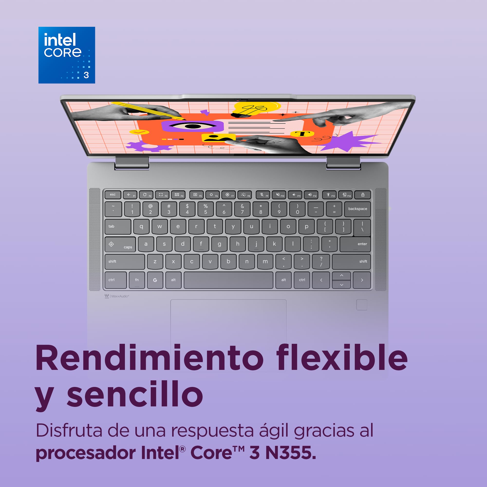 Lenovo Chromebook Plus 2-in-1 Gen10 - Portátil Táctil 14" WUXGA (Intel Core 3 N355, 8GB RAM, 256GB UFS, ChromeOS) QWERTY Gris +1 año de Google AI Pro con Gemini Pro y 5TB de Almacenamiento