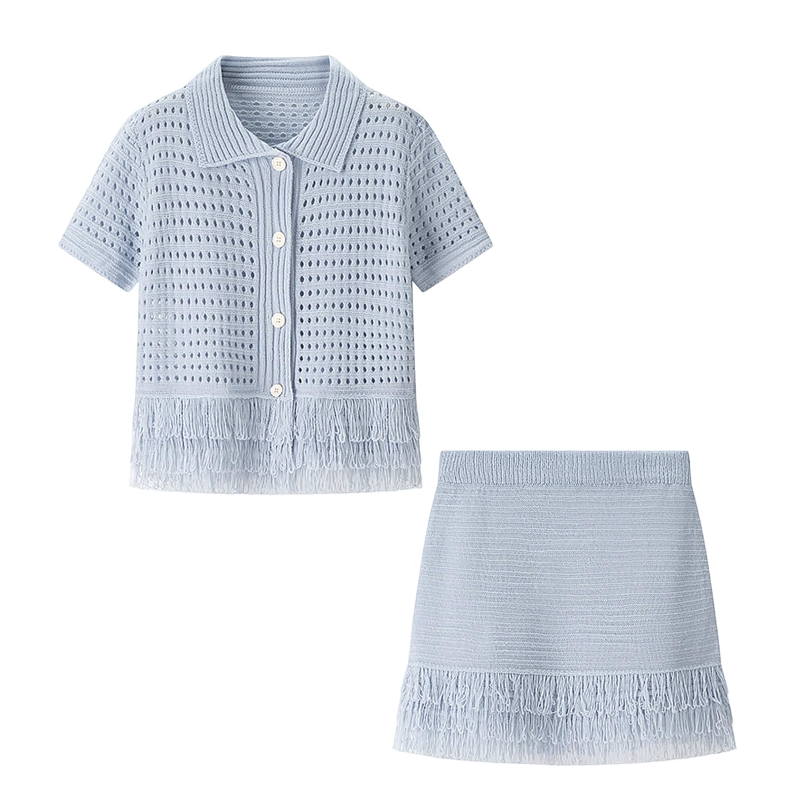 Summers - Set composto da top a maniche corte e minigonna, 2 pezzi, gonna corta, per uscite estive, spiaggia, vacanze