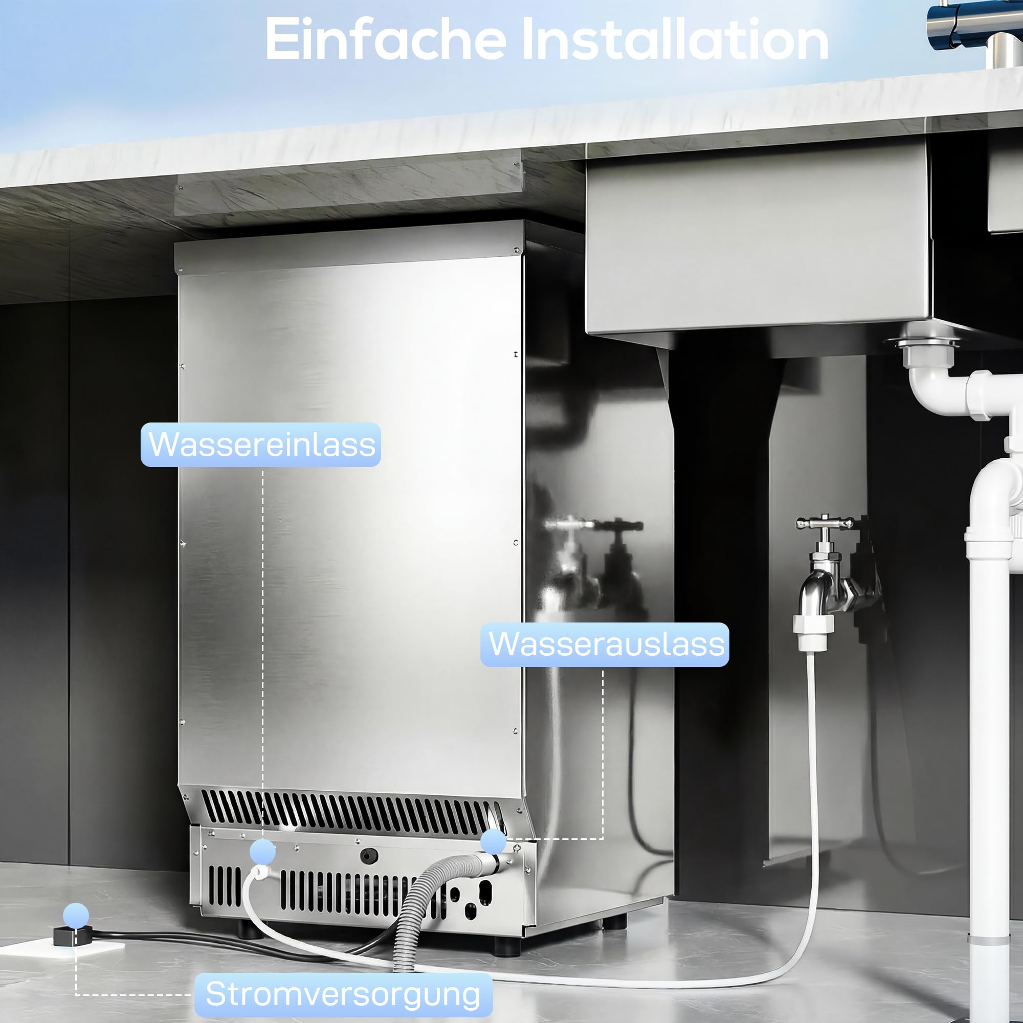 HOMCOM Kommerzielle Eiswürfelmaschine 36kg/24H selbstreinigend Eismaschine mit 7,5 kg Speicher, Timer, Ice Maker Machine aus Edelstahl mit Eisschaufel für Bar, Büro, Restaurant, Café