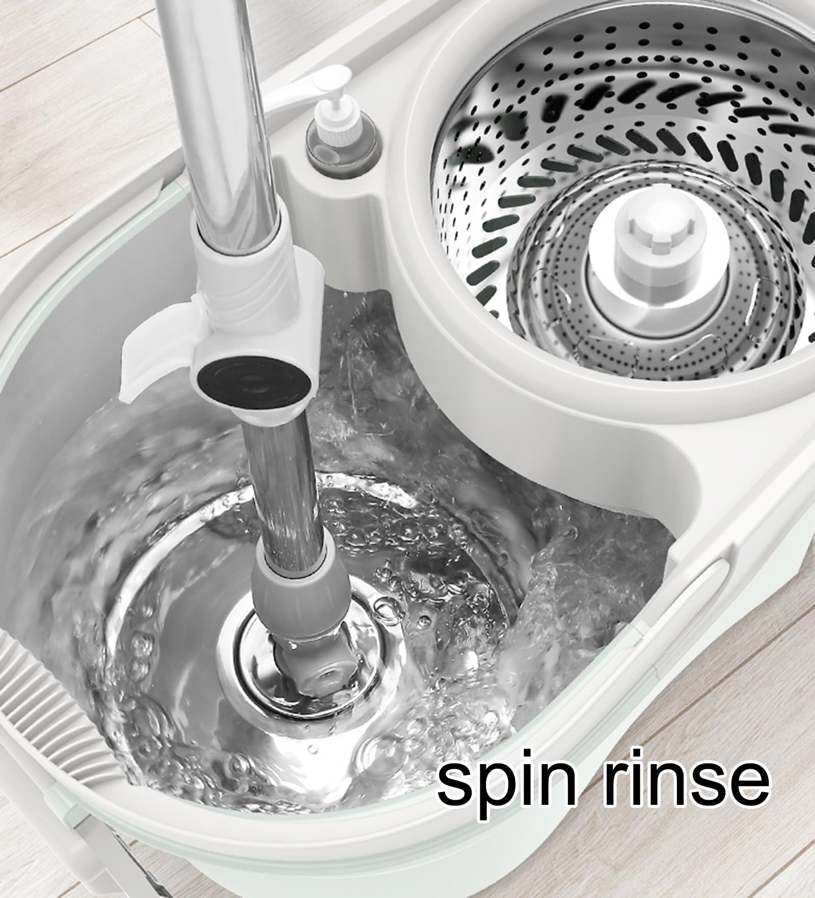 Juego de fregona y Cubo de Acero Inoxidable, fregona giratoria de 360° con escurridor, Cabezales de Microfibra superabsorbentes y Mango para la Limpieza de Suelos.