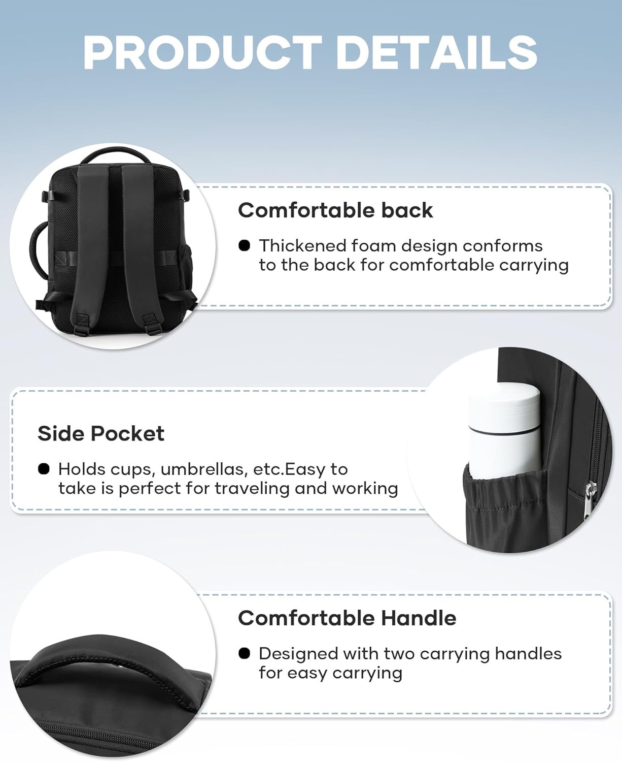 Black Large Travel Backpack For Women Men,Carry On Backpack For Traveling On Airplanes,Personal Item Travel Bag Laptop Work Backpacks