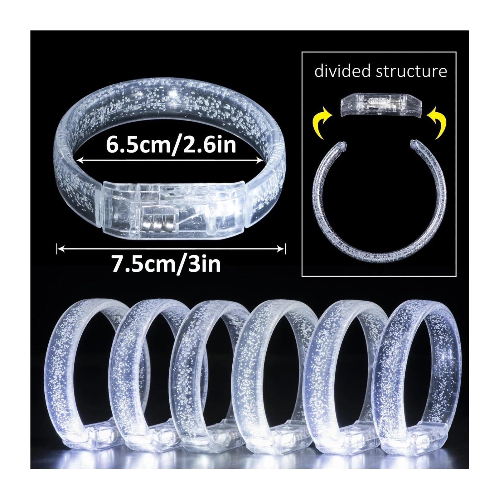 Genérico Juego de Luces Blancas for la Noche de Bodas, Gafas Brillantes, Pulseras, Anillos en Relieve, Accesorios Luminosos for Fiestas de Año Nuevo y Navidad y Suministros