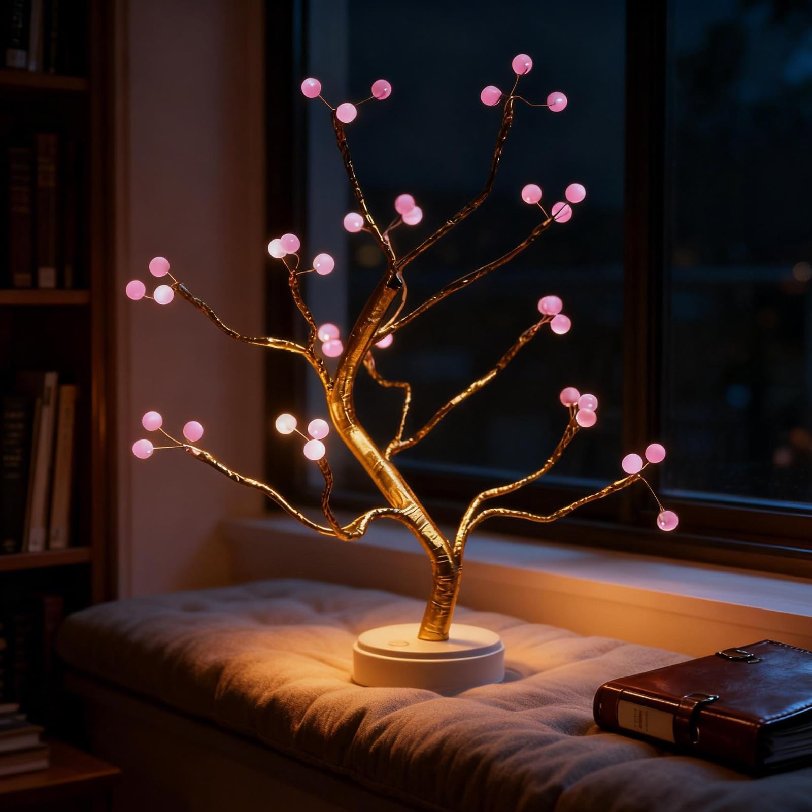 Fairy Light Spirit Tree 36 LED Pink Pearl Decoration Table Lamp Battery Powered or USB Interface Gold Matte Branch Copper Wire Branch Shaped With Touch Switch for Bedroom Bedside Home Decor — image 1