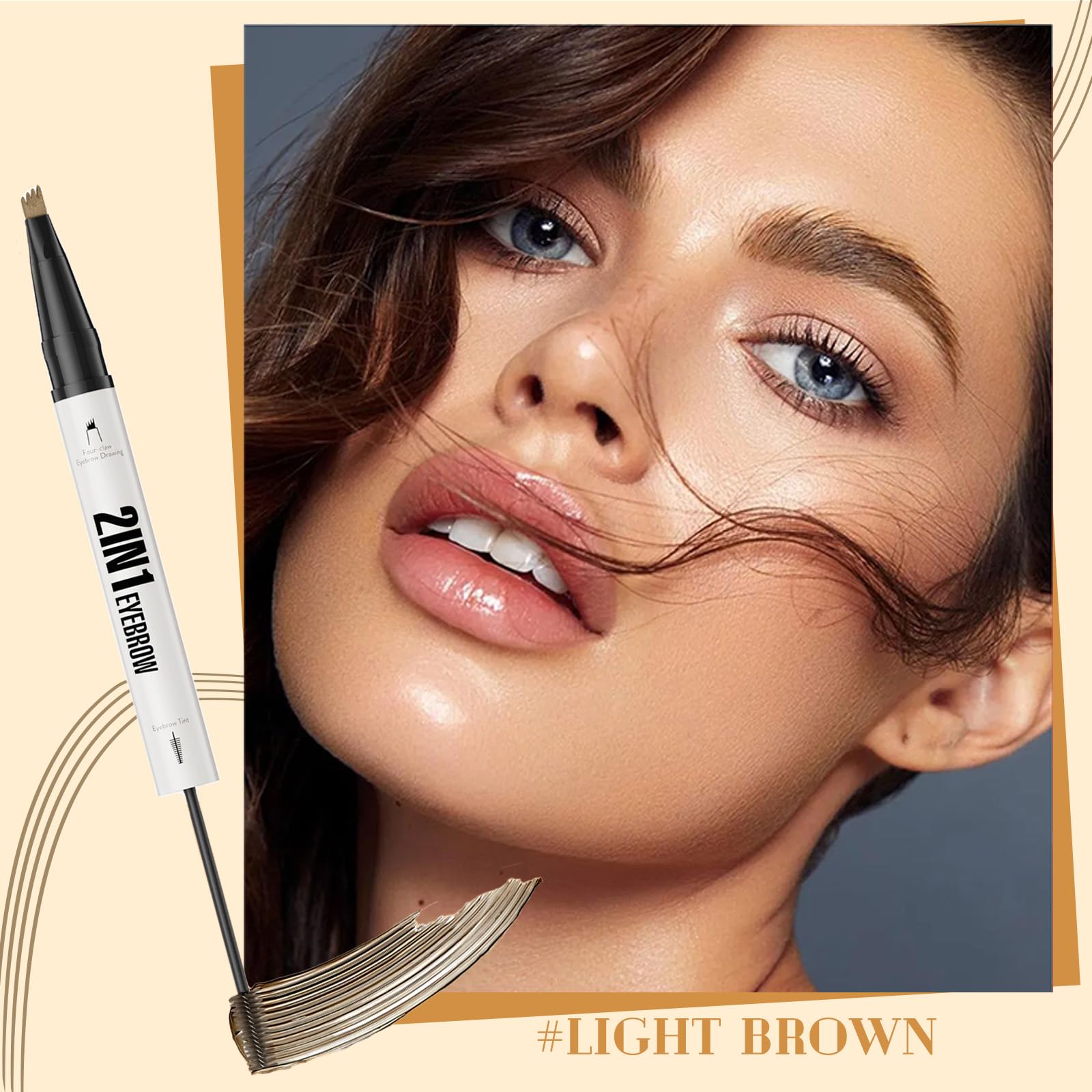 2-in-1 Eyebrow Pen with Four-Claw Tip & Tint Brush, Natural Hair-Like Strokes - Image 2