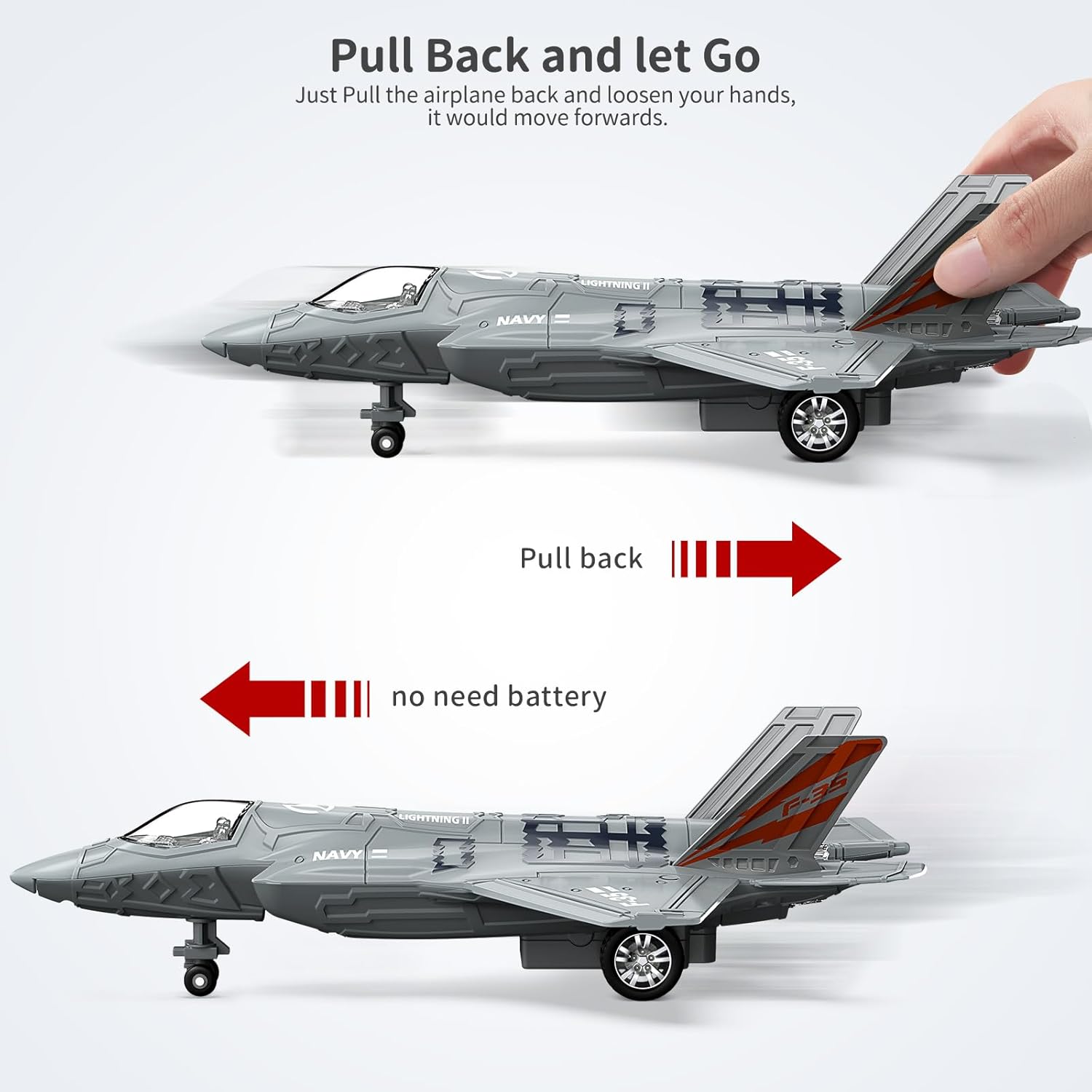 Geyiie Fighter Jet Airplane Toy for Toddlers 3–5 with Lights & Sounds, Durable Diecast Metal Airplane Model, for Boys & Girls, Indoor Play
