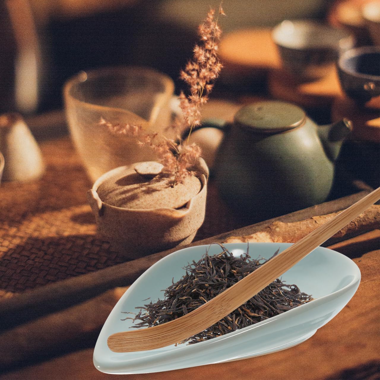 Ciieeo Ceramic Tea Scoop for Loose Tea 4.92X2.75 Inch Lightweight Leaf Container with Needle for Gongfu Ceremony and Home Brewing