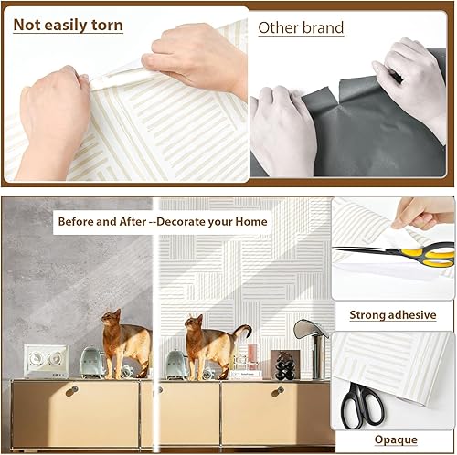 Vista 16 de Naphite Papel tapiz moderno de color gris para despegar y pegar, papel de contacto de línea a rayas boho para armarios, cajones, geométrico