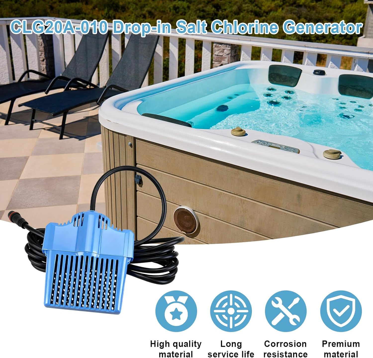 CLG20A-010 Drop-in Salt Chlorine Generator Compatible with Saltron Mini Salt System, Hot Tub Salt System Conversion kit Replaces CLG20A-010, Up to 2000 Gallons