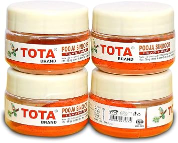 Tota Sindoor for Pooja, Tilak, Hanumanji and Ganesh ji Puja| 100% Lead Free | Pack of 4 20gm x 4 | Colour Orange