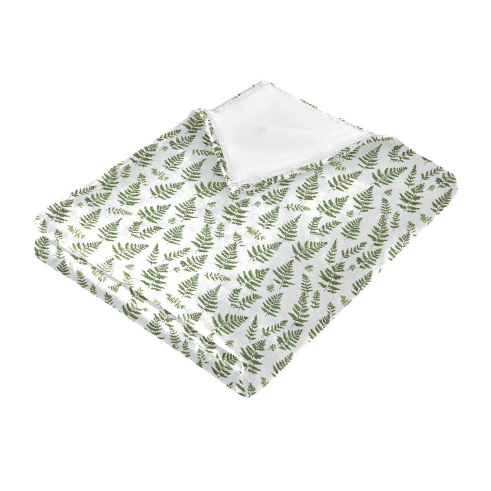 Couverture douce verte motif fougères 152x228 cm pour salon